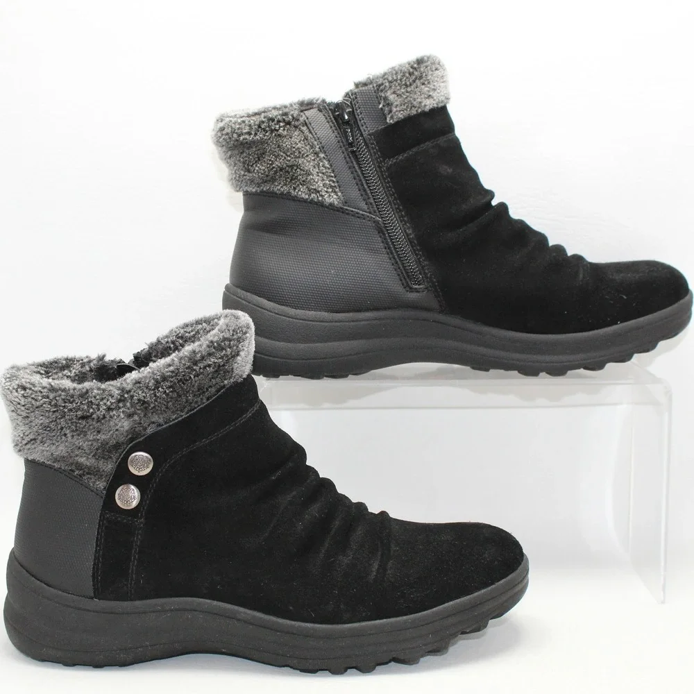 Baretraps Aeron‎ Black Suede Faux Fur Trim Ankle Boots Womens 8M